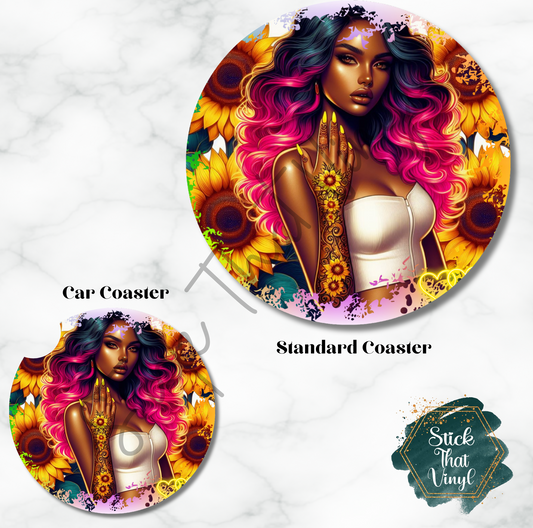 Sunflower Girl Design 2 Coaster Sublimation Transfer