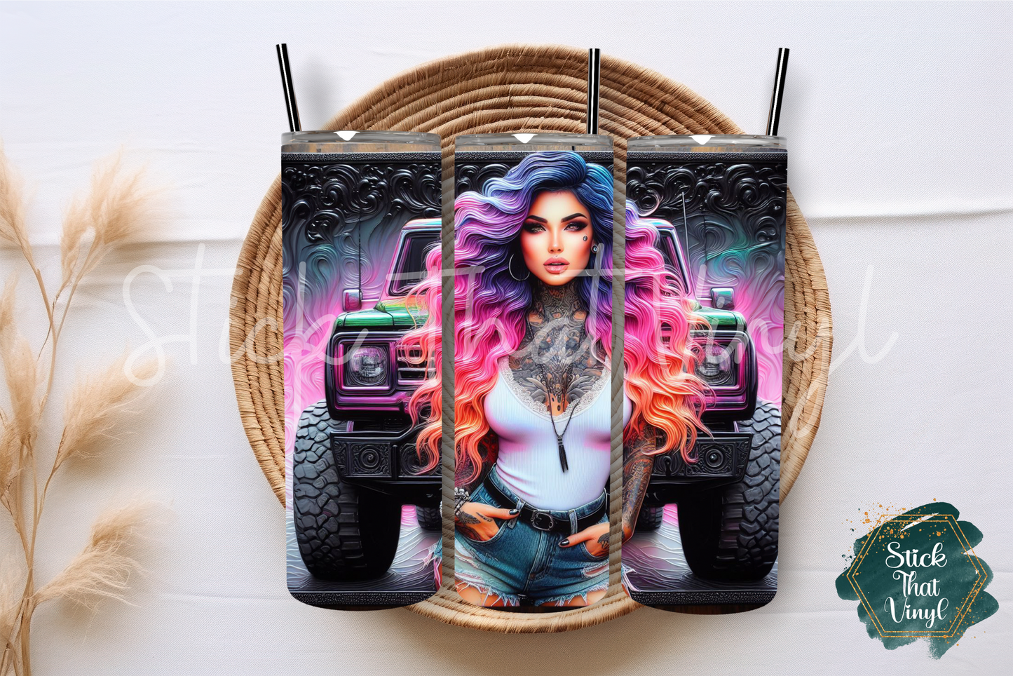 Old Truck Girl Design 3 20oz Tumbler Sublimation Wrap