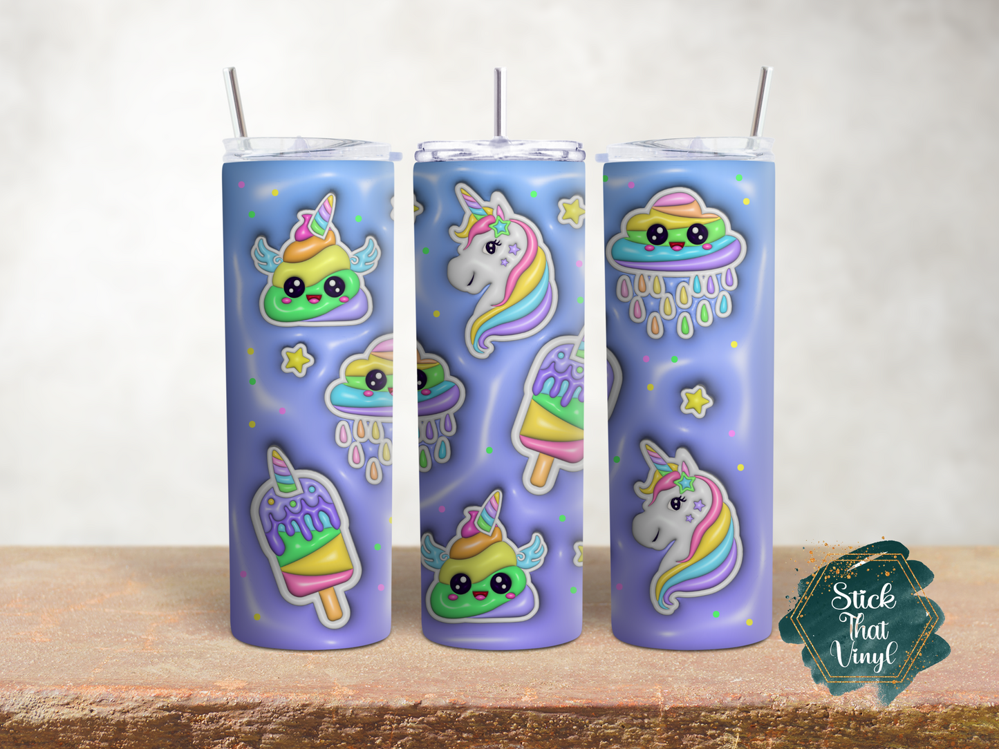 Unicorn Inflated Design 3 20oz Tumbler Wrap