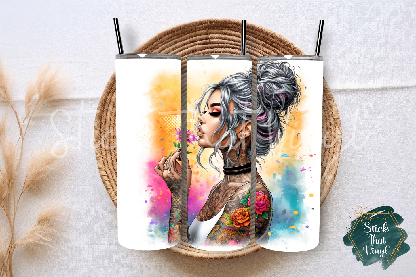 Watercolour Tattoo Girl 20oz Tumbler Sublimation Wrap