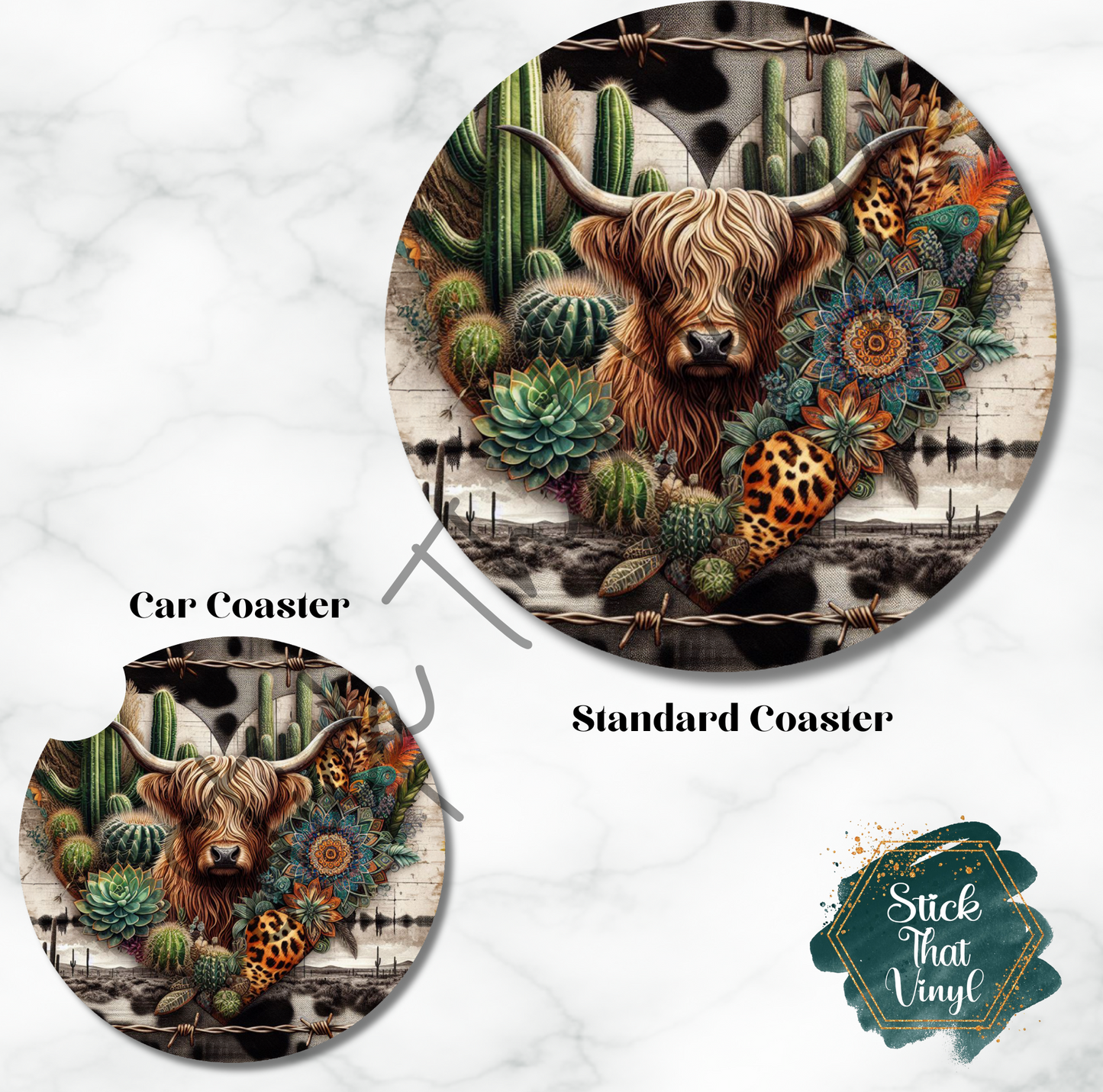 Western Cow Design 1 Coaster Sublimation Transfer