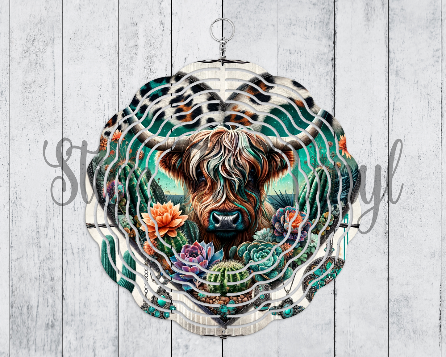 Western Cow Design 3 Wind Spinner Sublimation Transfer