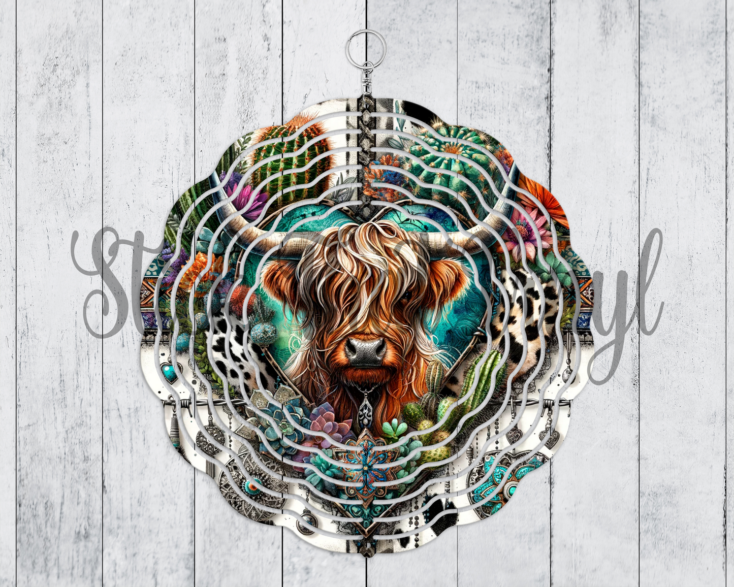 Western Cow Design 4 Wind Spinner Sublimation Transfer