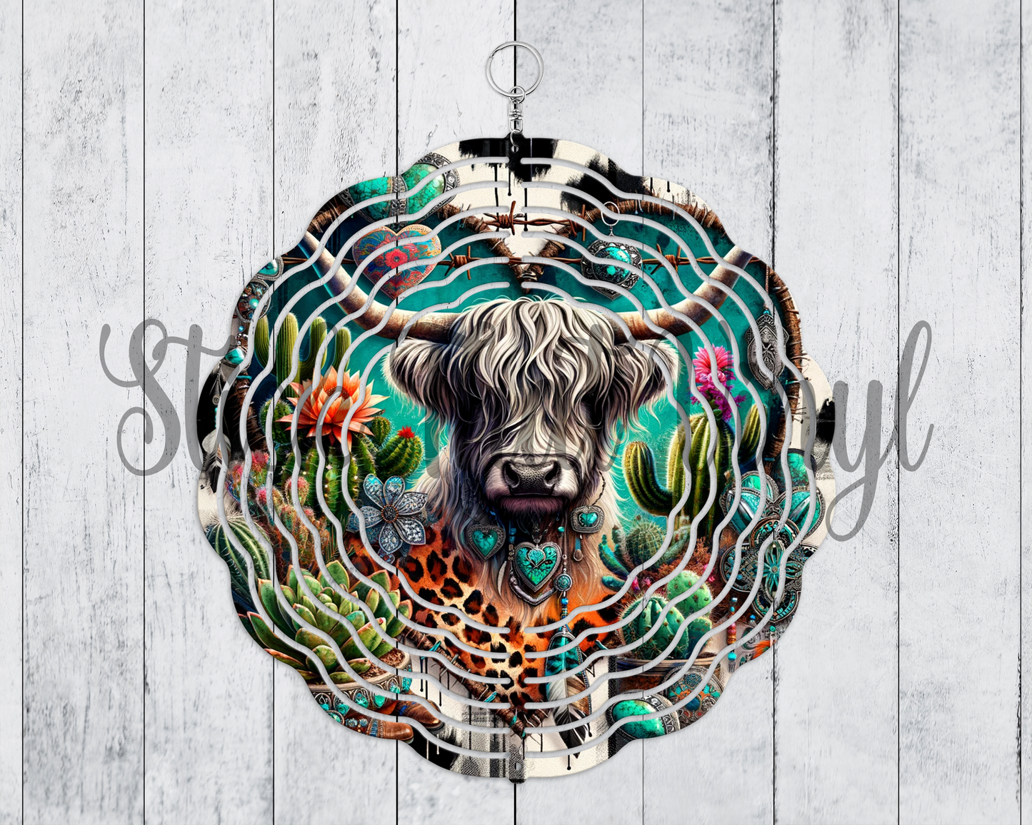 Western Cow Design 5 Wind Spinner Sublimation Transfer