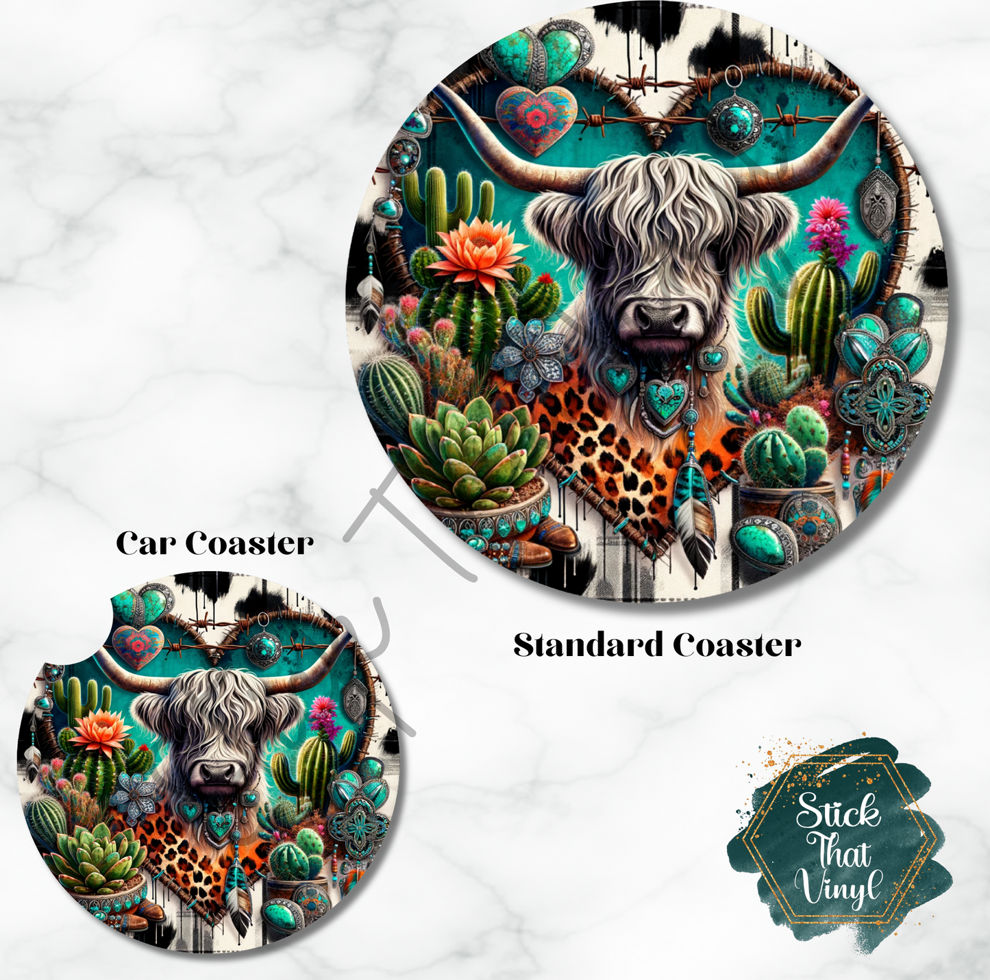 Western Cow Design 5 Coaster Sublimation Transfer