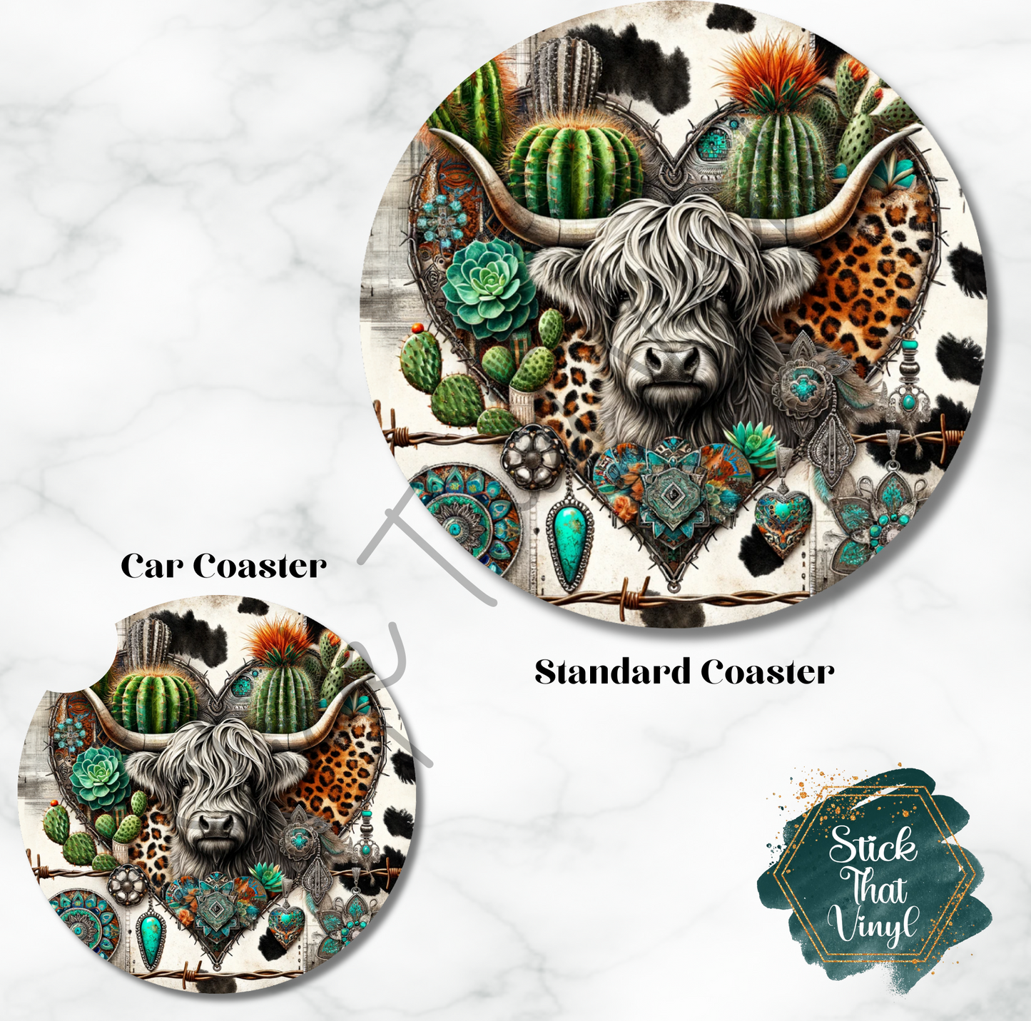 Western Cow Design 6 Coaster Sublimation Transfer