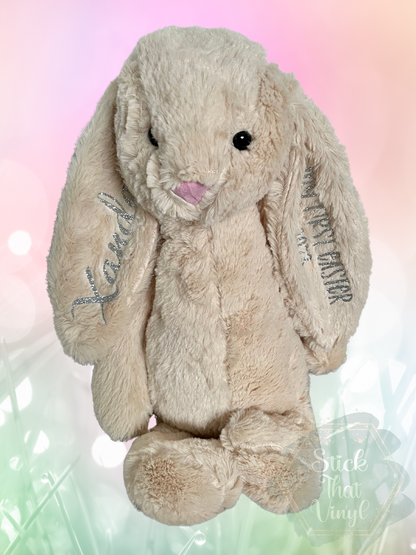 plush easter bunny in pink and beige from stick that vinyl australian vinyl supplier