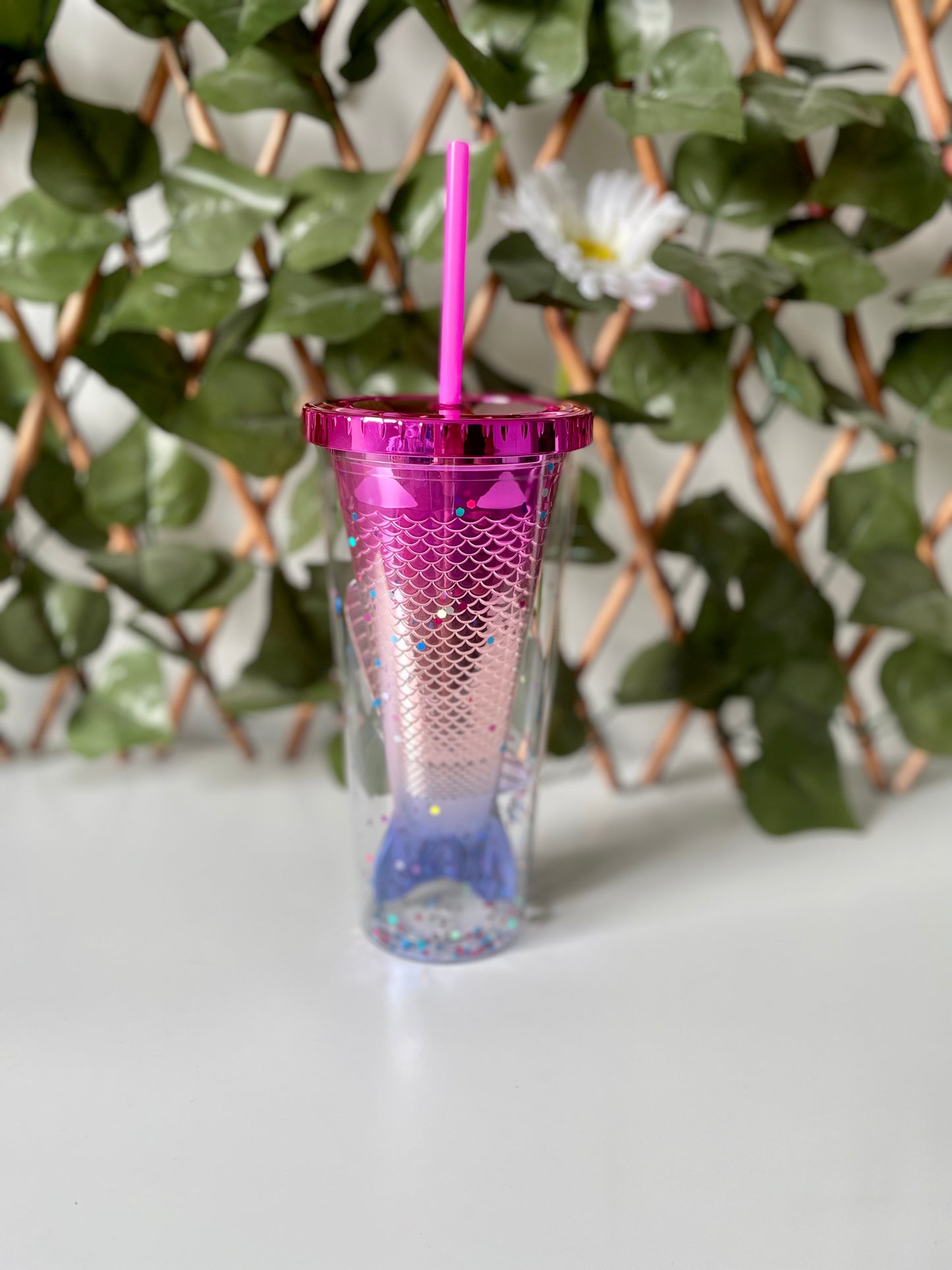 Hot pink into pale pink into blue ombre mermaid tumbler from stick that vinyl australian vinyl supplier