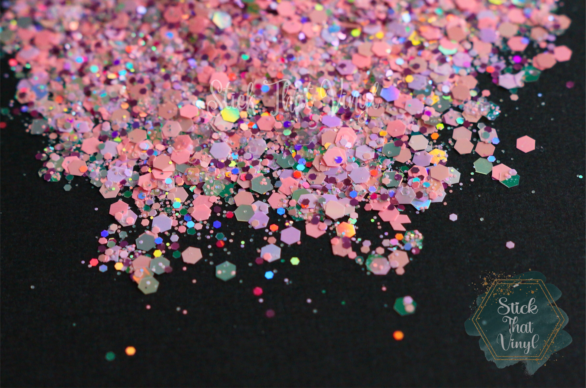 Pink chunky glitter mix with different tones of pink and purple throughout and different sizes for variation and dimension. Stick that vinyl australian vinyl supplier