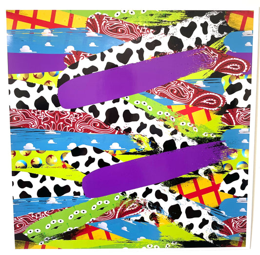 playful bright patterned striped adhesive vinyl cow print, purple, green, blue sky, yellow and more from stick that vinyl australian vinyl supplier