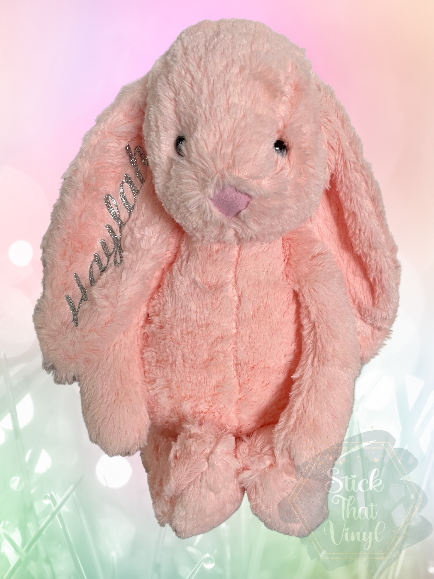 plush easter bunny in pink and beige from stick that vinyl australian vinyl supplier